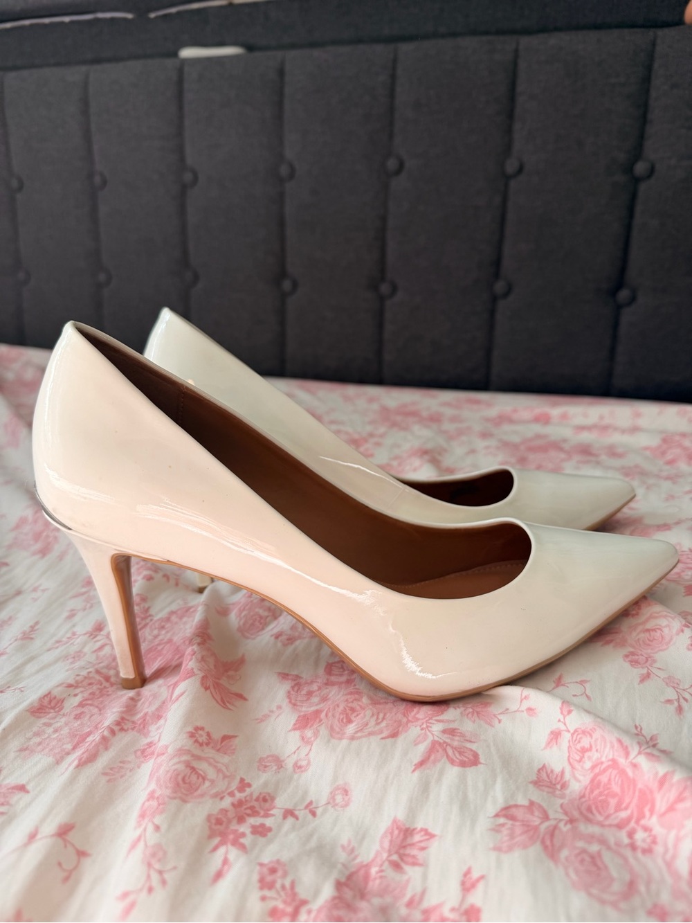 Classic Patent Pointed-Toe White Pumps